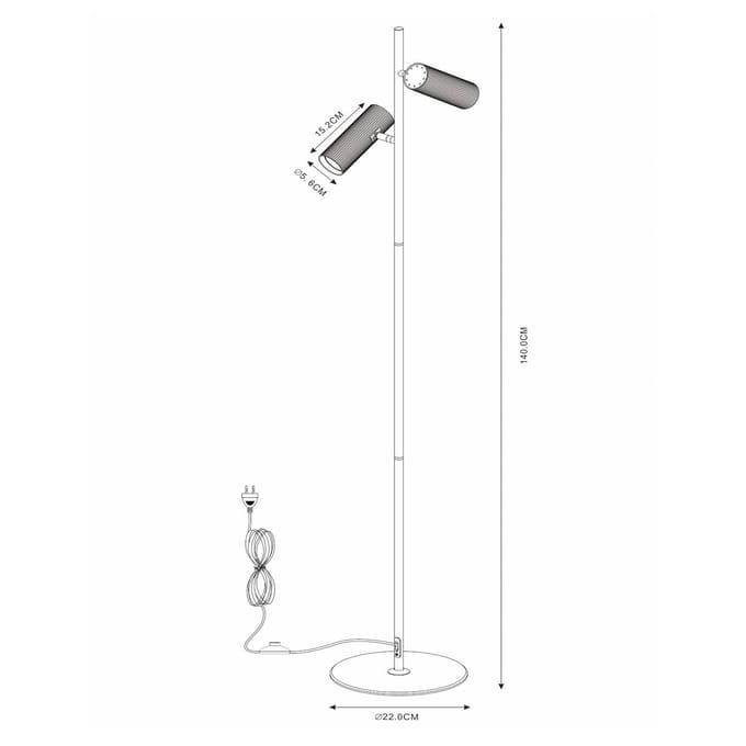 Lucide Club vloerlamp, verstelbaar, wit, metaal, 140 cm, GU10