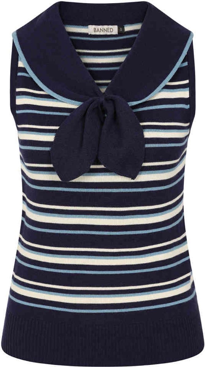 Banned - Maisie Striped Gebreide trui - M - Blauw