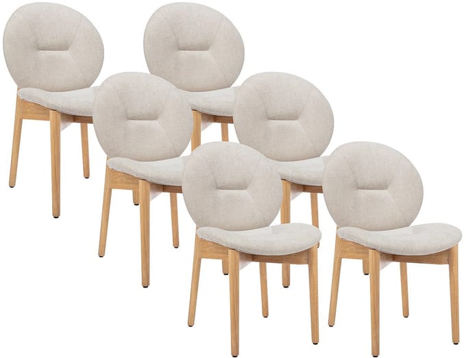 Vente-unique Set van 6 stoelen van stof en heveahout - Beige - ISADIO