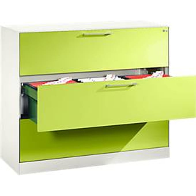 Hangmappenkast Asisto C 3000, 3 schuifladen, 3 rijen, B 1200 mm, wit/viridiaangroen