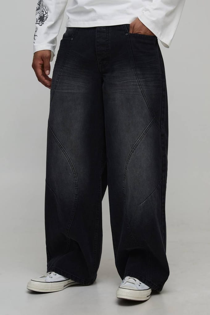 Baggy Pantalon Met Panelen In Gewassen Denim | Washed Black | Size 34R