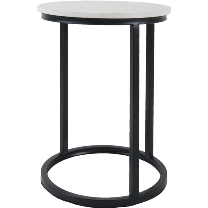 Laptoptafel Mitch Marmer Rond - Wit/Zwart - Design Bijzettafel voor Laptop