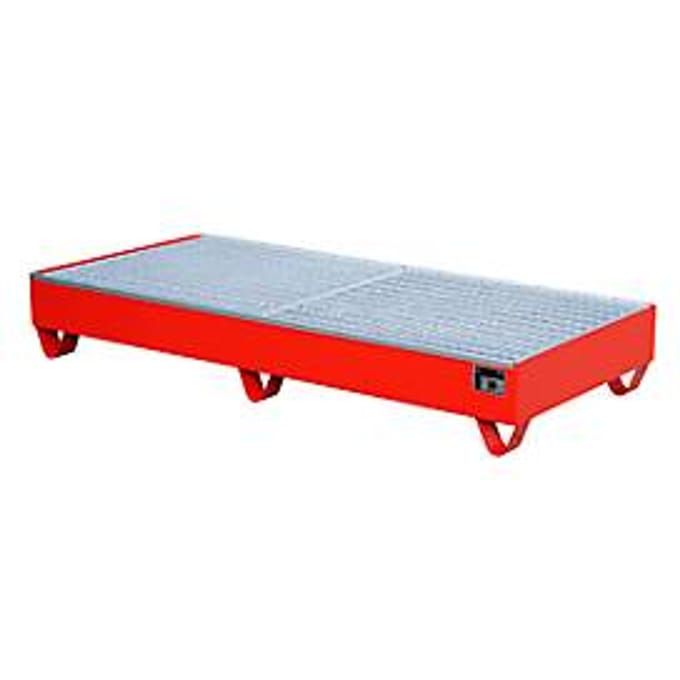 Stalen lekbak met rooster, 1800 x 800 mm, rood RAL 3000