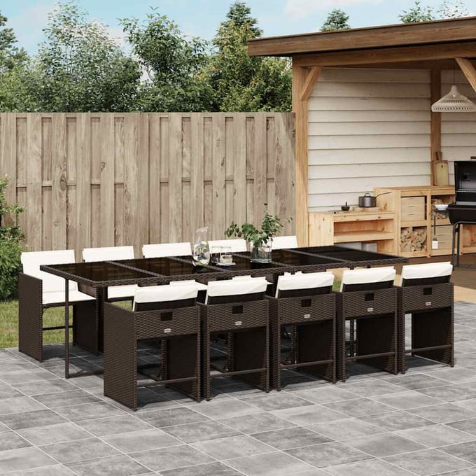 vidaXL - 11-delige - Tuinset - met - kussens - poly - rattan - bruin