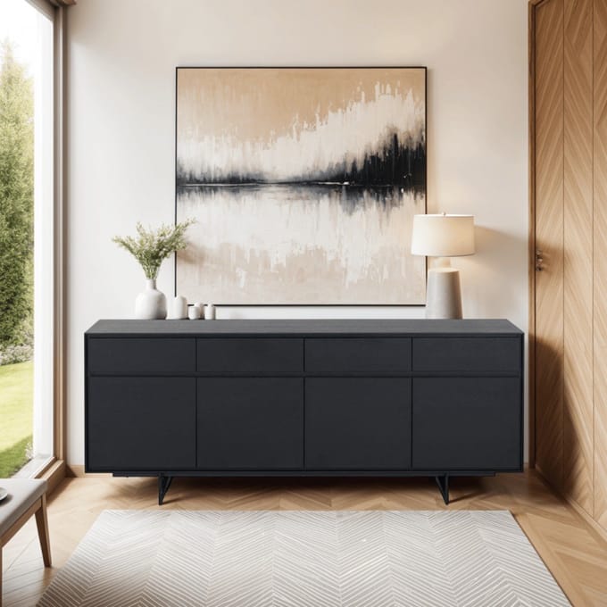 Dressoir Rechthoek - Zwart Eikenhout - 4-Deurs - Tokyo - Giga Meubel