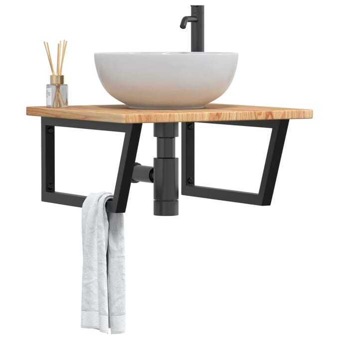 vidaXL - Badkamer - wandschap - staal - en - massief - eikenhout