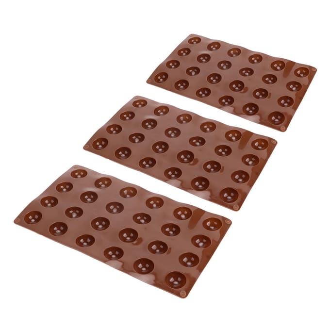 3 stuks Siliconen Vorm 24?Gat Zachte Halve Bol Bakvorm voor Chocolade Gelei Mousse Zeep brown