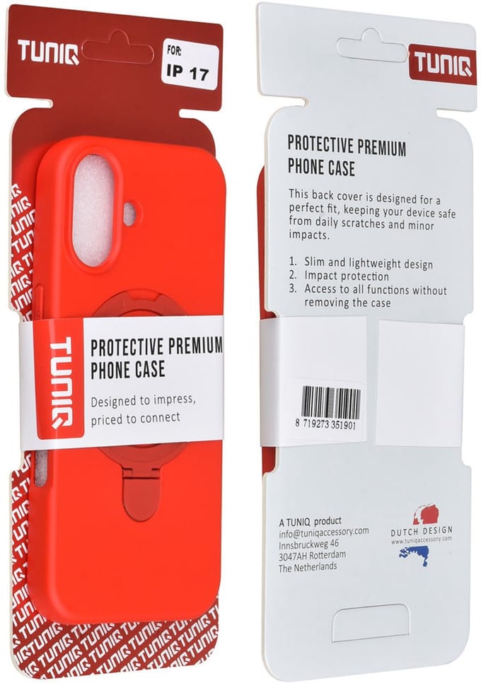 TUNIQ Back Cover - iPhone 17 Hoesje - Classic Rood - Magsafe met Ring Stand