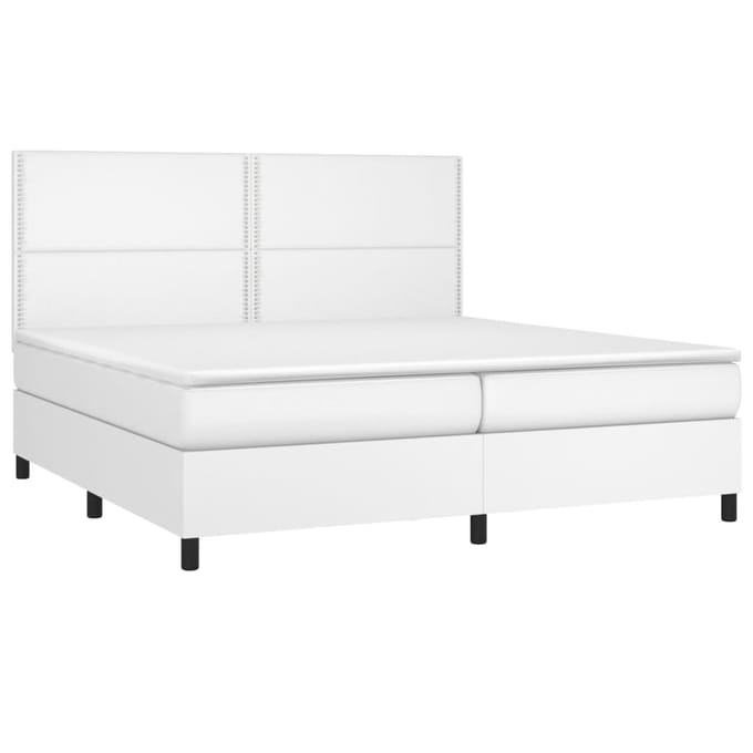 vidaXL - Boxspring - met - matras - en - LED - kunstleer - wit - 200x200 - cm