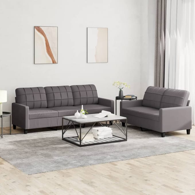 vidaXL - 2-delige - Loungeset - met - kussens - kunstleer - grijs