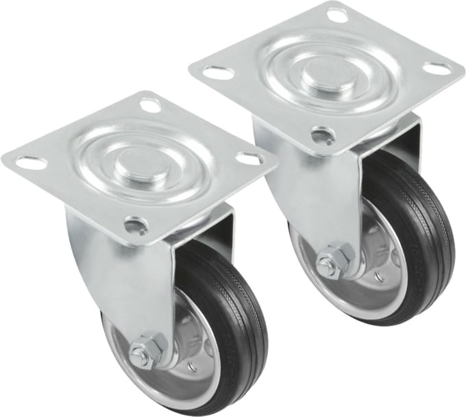 AMIG zwenkwiel/transportwiel - 2x - D100mm - rubber - 90kg draagvermogen - rollager