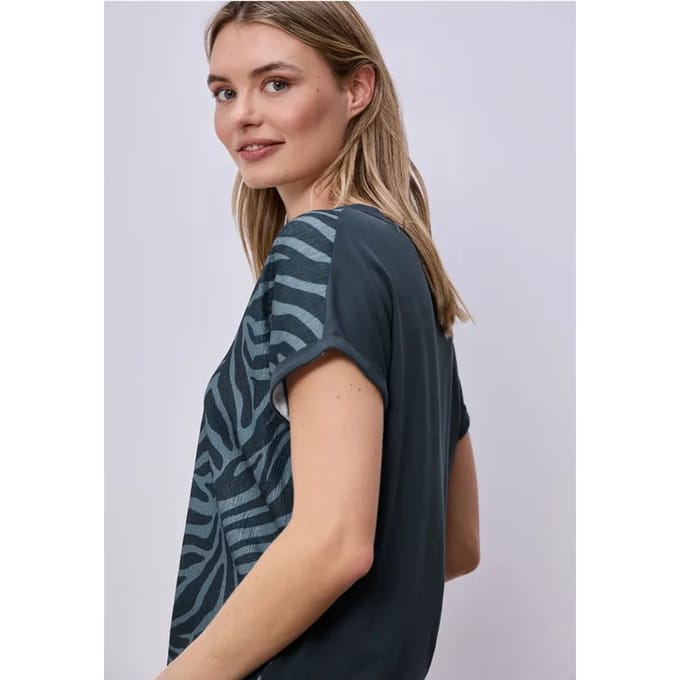 T-shirt met split neck en elastische zoom