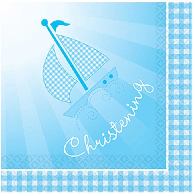 16 blauwe servetten Christening bootje doopfeest