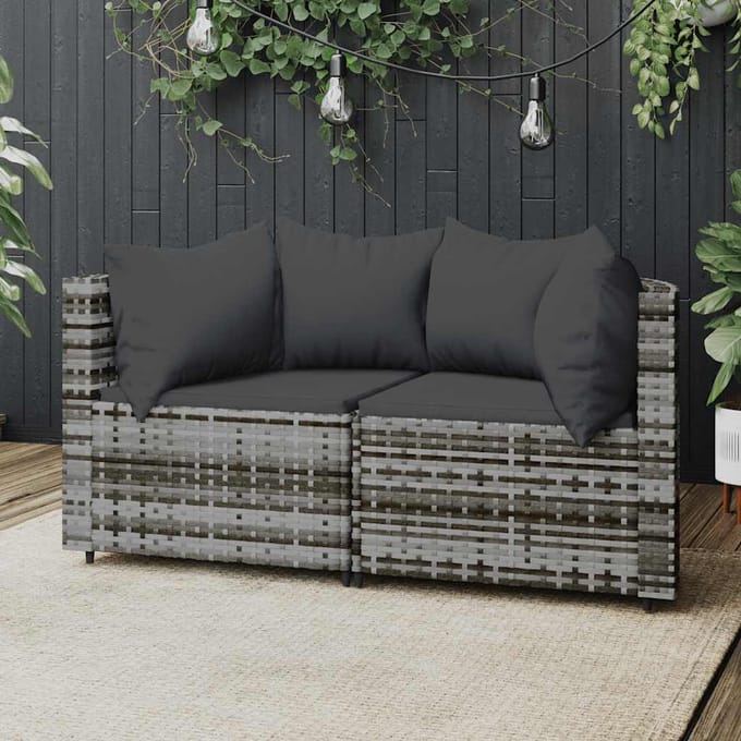 vidaXL - Tuinhoekbanken - met - kussens - 2 - st - poly - rattan - grijs