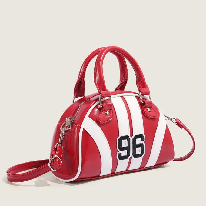 Sac Coquille Niche Contrastant pour Femmes Sac Bowling à Main Texture Mode Américaine Sac Boston Bandoulière red