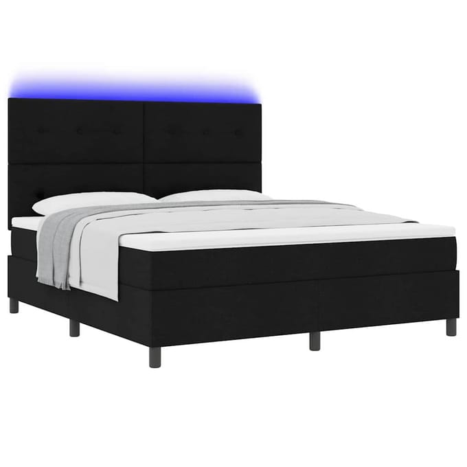 vidaXL - Boxspring - bed - met - LED-stripverlichting - Zwart - 180 - x - 200 - cm - Stof