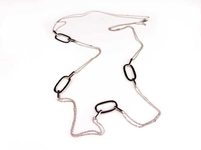 Zilveren halssnoer halsketting collier Model Email met zwarte email schakels