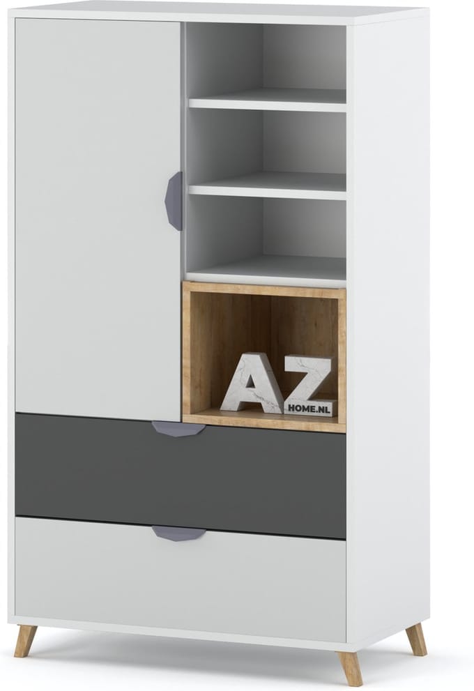 AZ-Home - Dressoir Joker 5- Wit - Grijs - 80 cm - Kast - Commode - Boekenkast
