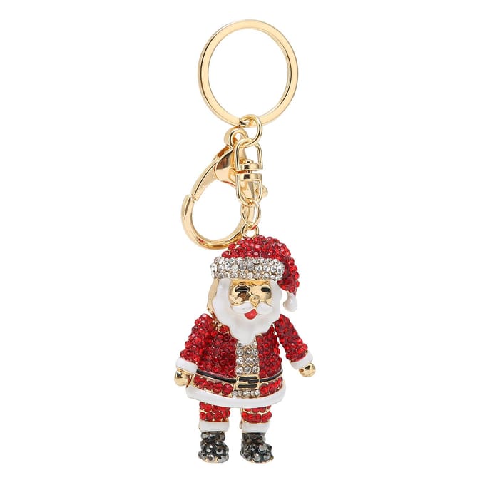 Kerstman Sleutelhanger Ketting Legering Strass Kerst Autosleutelhanger Charm Hanger beige
