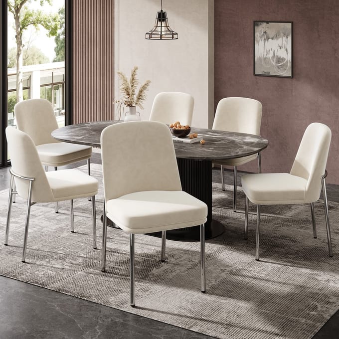 REDOM - Eetkamerstoelen Set Van 6 - Dik Gevoerd - Modern Minimalistisch - Voor Eetkamer - Metaal En Fluweel - Beige