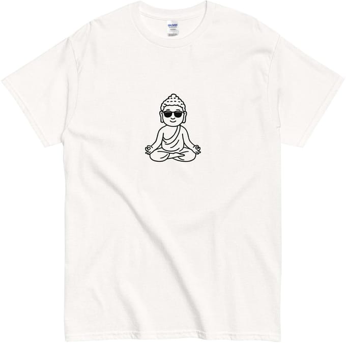 Minimalistisch Boeddha T Shirt - Grappig Spiritueel Design - Wit - Maat S
