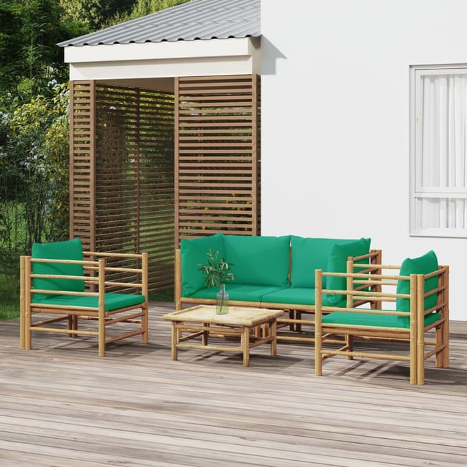 vidaXL - 5-delige - Loungeset - met - kussens - bamboe - groen