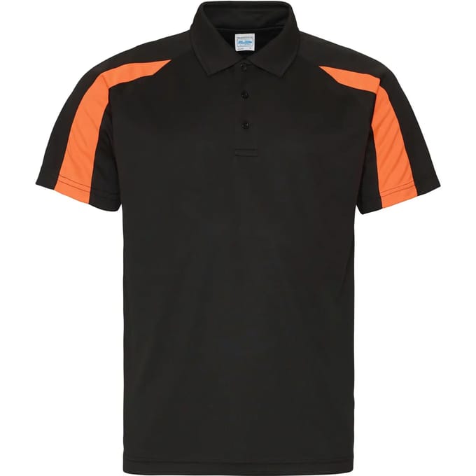 Just Cool - Cool Contrasterend Polo - Jet Black/Electric Orange maat M