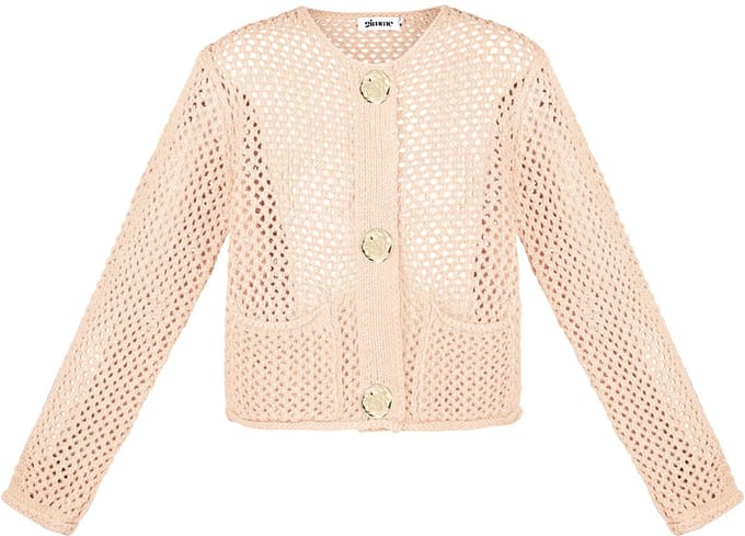 Verfijnde Gebreide Polyester Vrouwen Cardigan met Open Voorkant - Babyroze - Maat L/XL