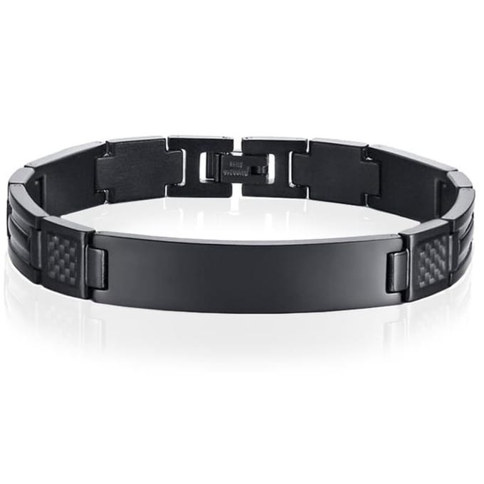 Mendes ID Armband Edelstaal Carbon Fibre Zwart
