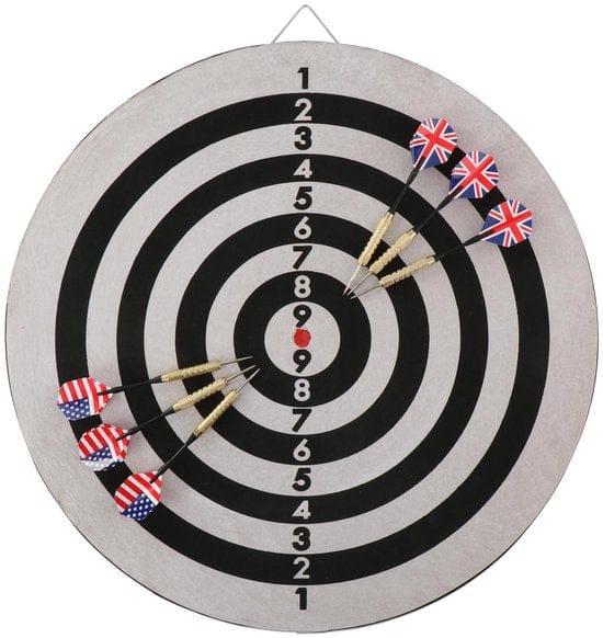 Lifetime Deluxe dartbord met koperen pijlen - 45 cm - zwart/wit - 3 spelmodi