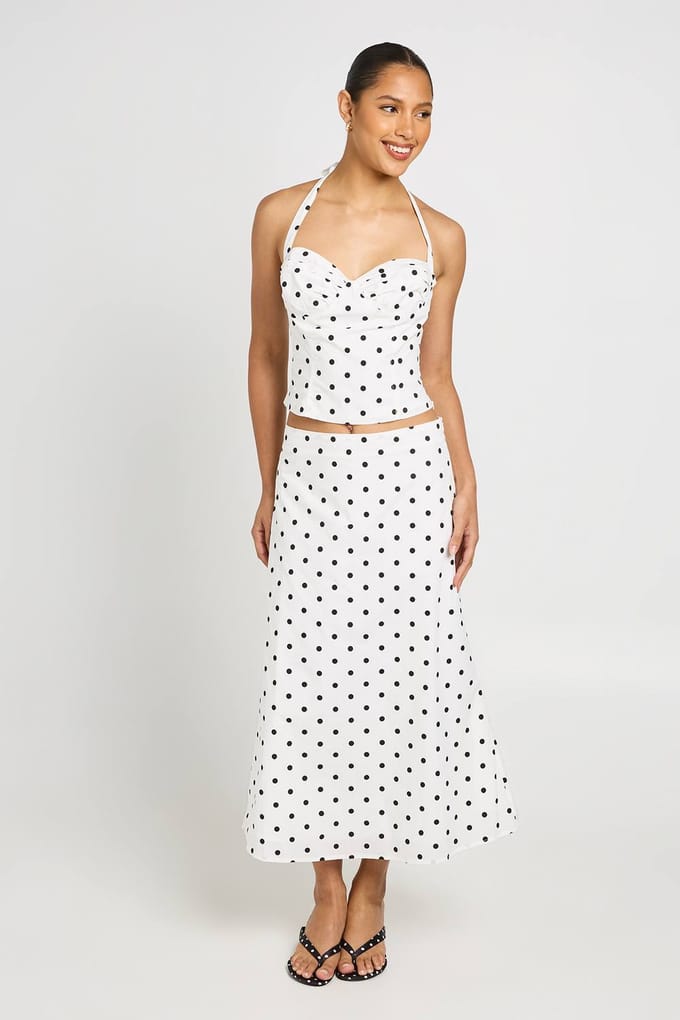 boohoo Dames Polkadot Midaxi Rok | Wit | Maat: 38