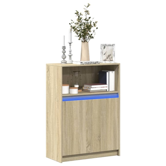 vidaXL - Dressoir - met - LED - 72x34x100 - cm - bewerkt - hout - sonoma - eikenkleurig