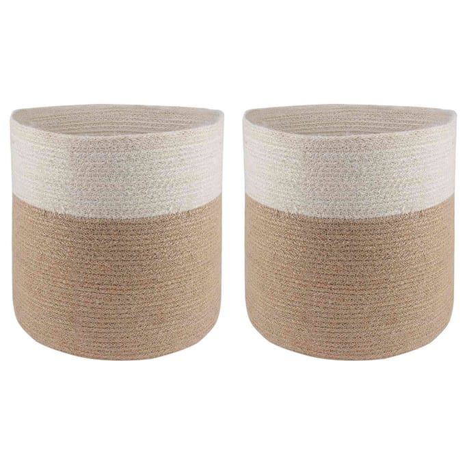vidaXL Plantenpot Set 2 st Natuurlijk en Wit Ø 28 x 28 cm