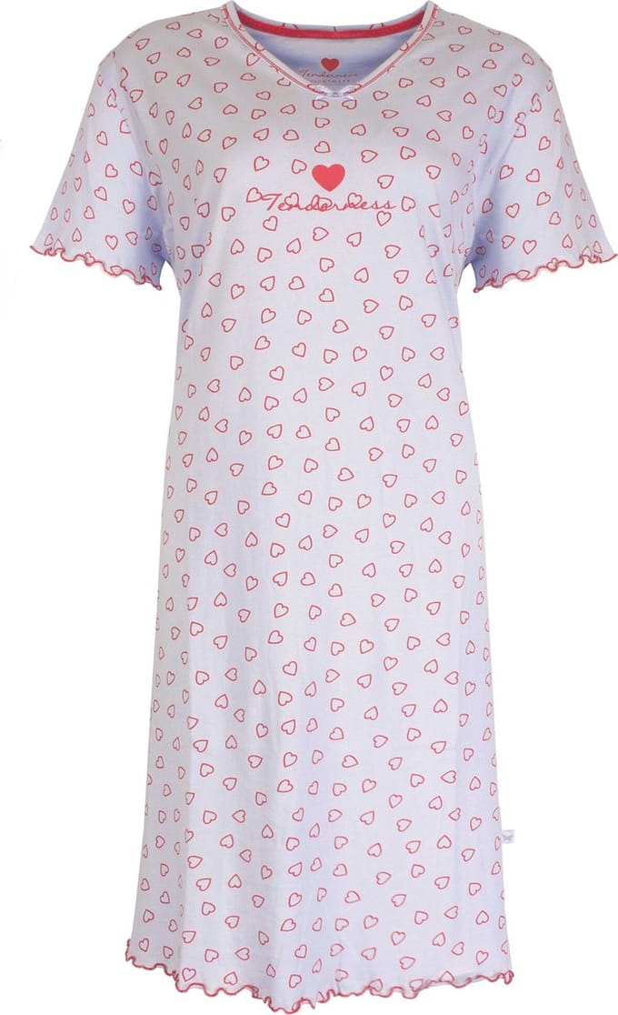 Tenderness Dames Nachthemd - Hartjes - Katoen - Licht Blauw - Maat M