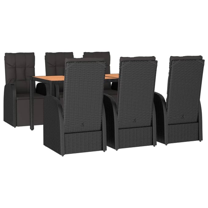 vidaXL - 7-delige - Tuinset - poly - rattan - en - massief - acaciahout - zwart