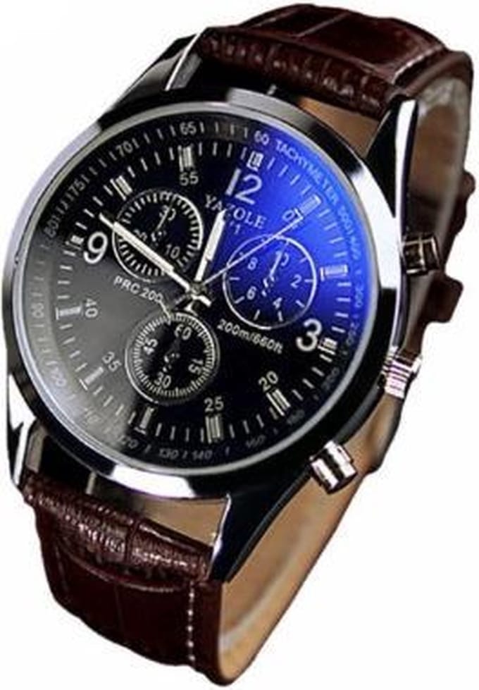 Basic zwart herenhorloge - bruine band - 38 mm - I-deLuxe verpakking