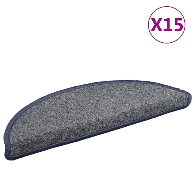 vidaXL - Trapmatten - 15 - st - 56x17x3 - cm - lichtgrijs - en - blauw - halfrond
