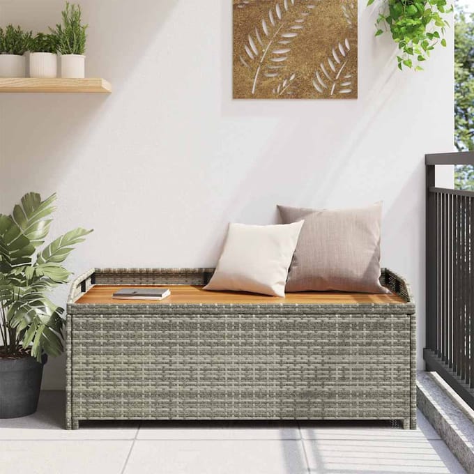 vidaXL - Tuinopbergbank - 120 - cm - poly - rattan - grijs