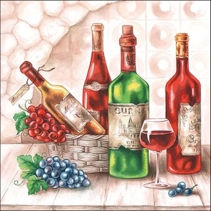 20x Tafel diner/lunch servetten 33 x 33 cm wijn thema print