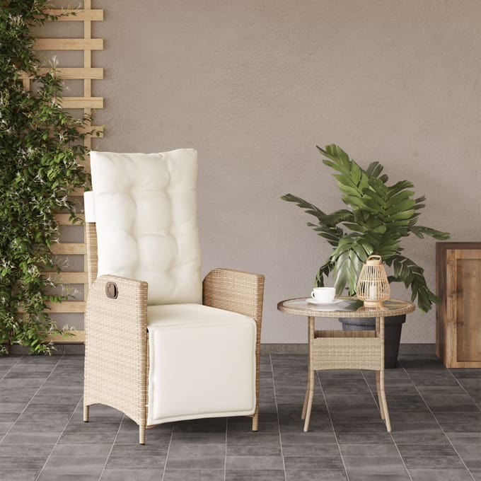 vidaXL - Tuinstoel - verstelbaar - met - voetensteun - poly - rattan - beige