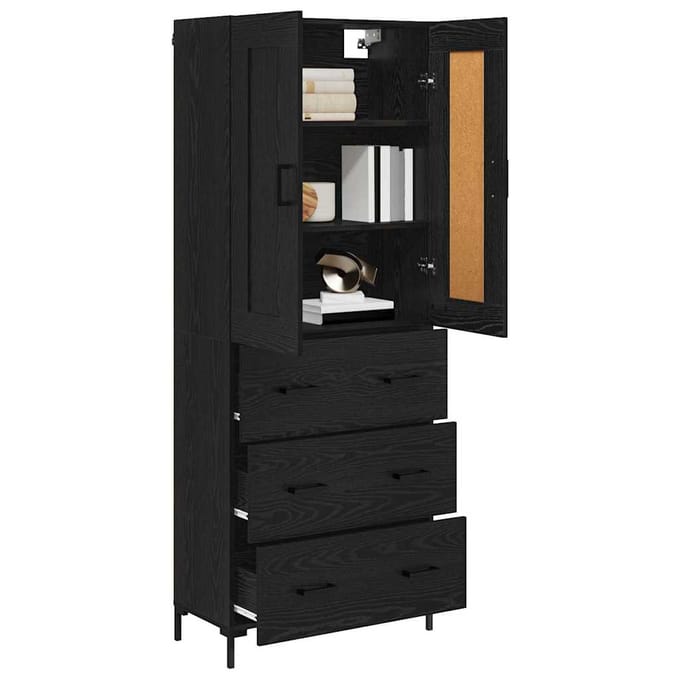 vidaXL - Highboard - 2 - st - Zwart - Eiken - 69,5 - x - 34 - x - 180 - cm - Bewerkt - hout
