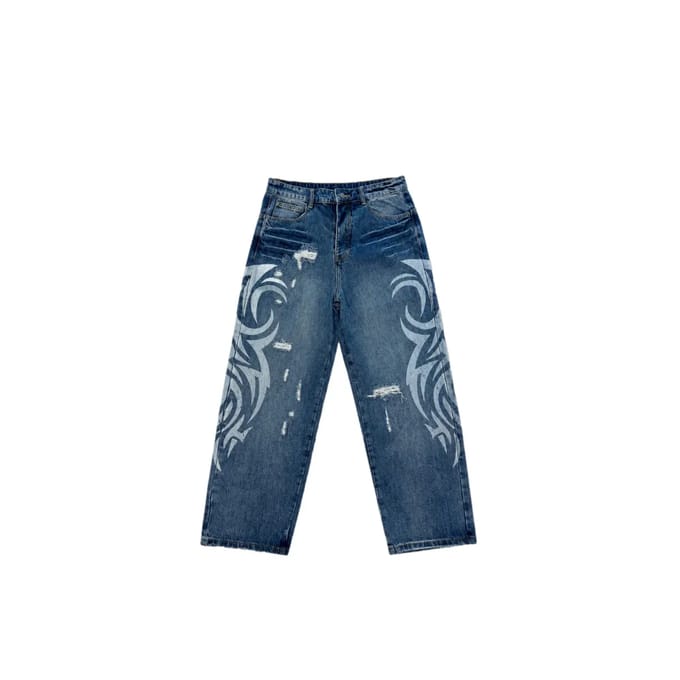 Jeans met tribalpatroon en gescheurde details Project X Paris
