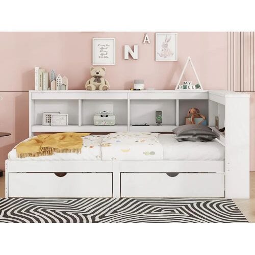 ModernLuxe Bedbank van 90x200cm - met USB-poorten en opbergruimte - Wit