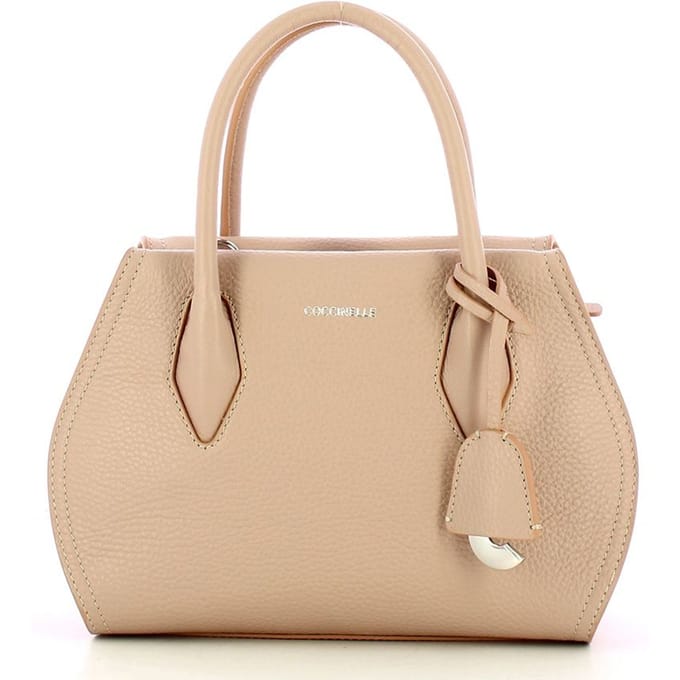 COCCINELLE Leren Schoudertas Handtas Lord Handbag Grained Leather Rosette Beige