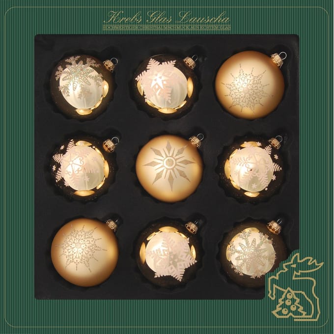 Krebs Kerstballen - 9x - goud - gedecoreerd - glas - 7 cm - Luxe kerstversiering