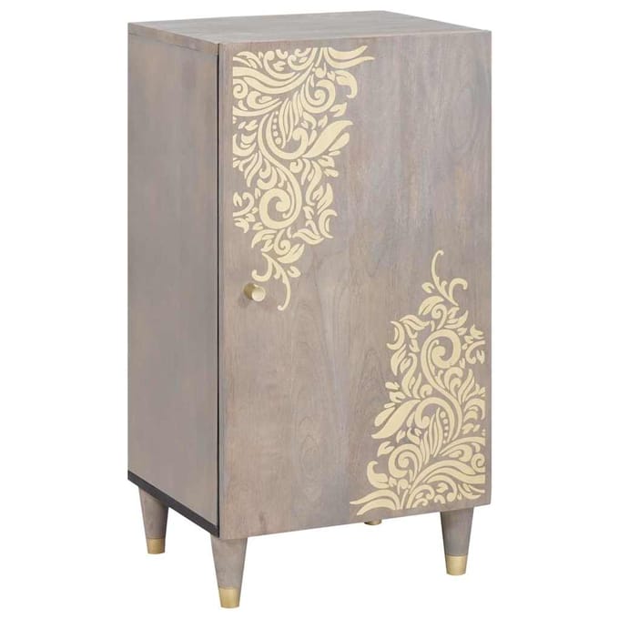 vidaXL - Dressoir - Grijs - en - Goud - 40 - x - 33 - x - 75 - cm - Massief - Mango - Hout
