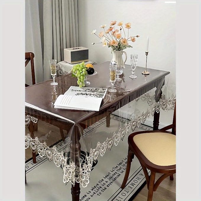 1 stuks Transparante Tafelkleed met Kantrand, Moderne Rechthoekige PVC Waterdichte Oliebestendige Stofdichte Tafelbladhoes, Geschikt voor Eettafel, Salontafel 90*90 schoon