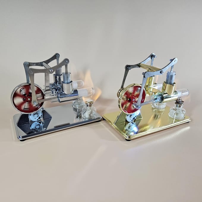 Hetelucht Stirlingmotor Elektriciteitsgenerator Motor Fysiek Dual Engine Model met LED-lamp Dollar 0 goud