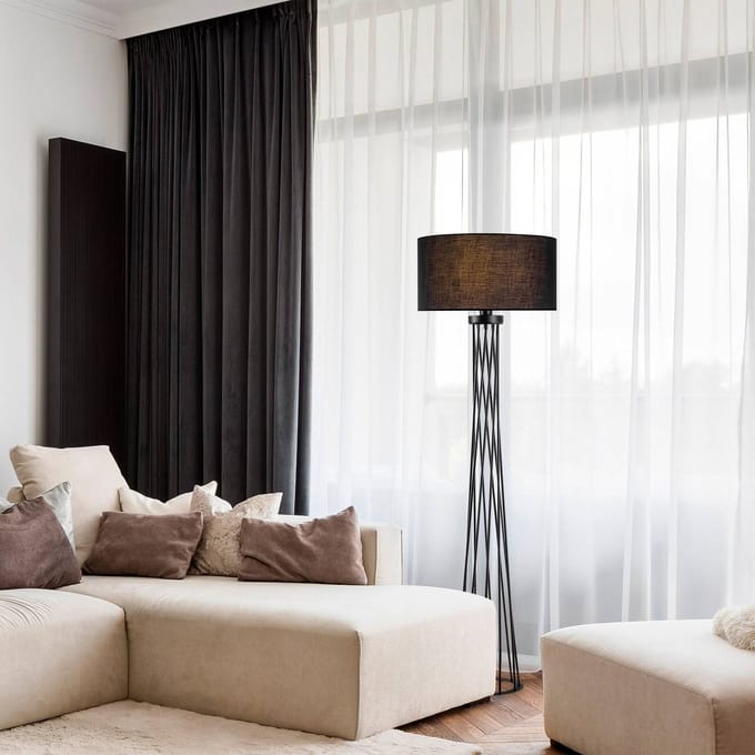 Opviq Vloerlamp Tall 13470, zwart, canvas, hoogte 175 cm