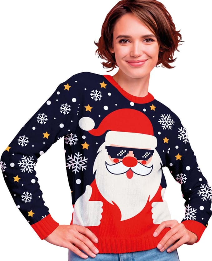 Fiestas Guirca - Dames kersttrui coole kerstman - maat L - blauw
